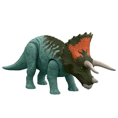Image of Jurassic World Dominion Roar Strikers Triceratops Dinosaur Action Figure with Motion and Sound, Toy Gift Physical Digital Play​, HDX40