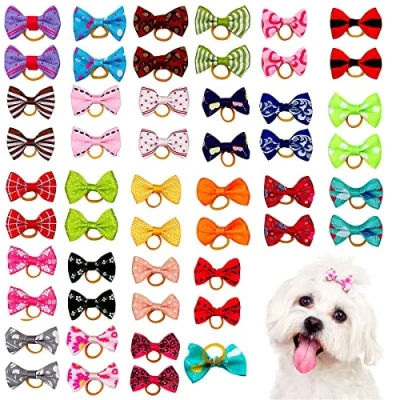 Image of BIPY 25pairs/Pack Dog Hair Bows with Rubber Bands for Small Dogs Cats Puppy Doggies Kitten Valentine&#039;s Day Wedding Festival Pet Yorkie Alpaca Topknot Attachment Grooming Accessories Random Color
