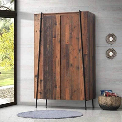 Image of Timber Art Design UK Abbey 2 Door Double Wardrobe Bedroom Furniture Rustic Industrial Oak Effect
