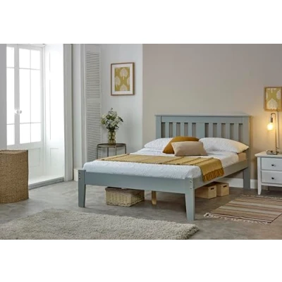 Image of Humza Amani Kingston Wooden Bed, Slatted Bed Frame, Minimalist Guest Bedroom Furniture, Grey (Small Double)
