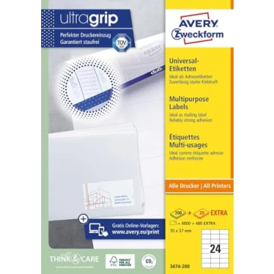 Image of Avery Zweckform Universal Labels 70 x 37 mm for All A4 Printing White