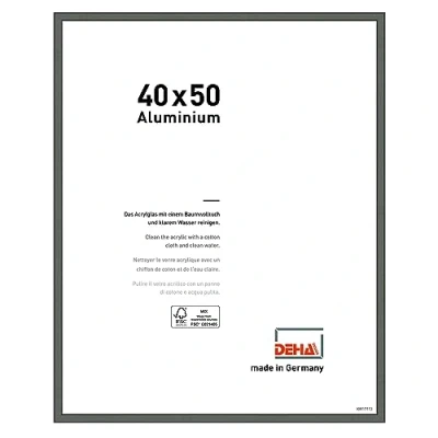 Image of DEHA Design Boston Photo Frame 40x50cm, Aluminium Picture Frame, Grey with Protective Acrylic Glazing and Push Turn Clips Contrast