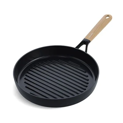 Image of GreenPan Eco Smartshape Round 28cm Non Stick Grill Pan with Light Wood Patterned Handle