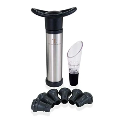 Image of Tefson Living Wine Pump with 6 Reusable Stoppers to Preserve and Keep Fresh Longer Saver Removes Air from Bottles by Vacuum Seals the Bottle Stopper