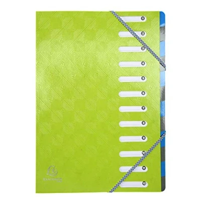 Image of Exacompta Ref 56226E 1928 Collection Harmonika Multipart File 24.5x32cm for A4 Sized Docs, 12 Tabbed Sections Anise Green Cover with Multi Coloured Tabs