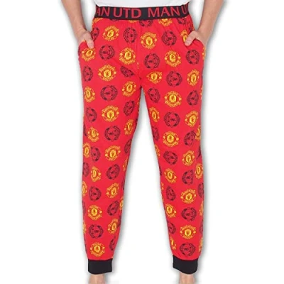 Image of Manchester United FC Official Mens Lounge Pants Pyjama Bottoms Red Large