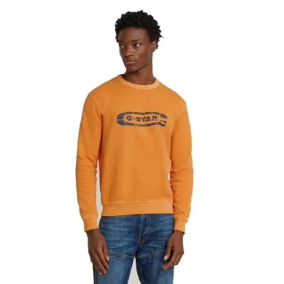 Image of G STAR RAW Men&#039;s Destroyed Logo Washed Sweater Sweatshirt, Orange (Marmalade Gd D25101 d688 g745), M