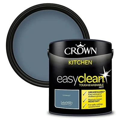 Image of 2.5L CROWN Easyclean Kitchen MATT Emulsion Multi Surface Paint With GREASEGUARD+ That can be Used on Walls, Ceilings, Wood and Metal. Stain &amp; Scrub Resistant Formula Runaway