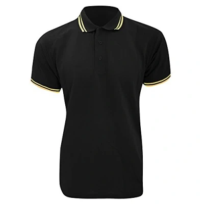 Image of Kustom Kit Mens Tipped Piqué Short Sleeve Polo Shirt (2XL) (Black/Sun Yellow)