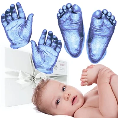 Image of BabyRice Large Baby Hand and Foot Casting Kit, Boxed, Includes Metallic Paint (Blue)
