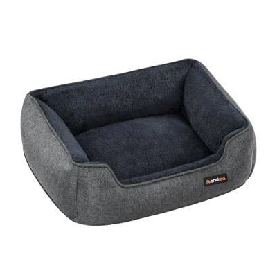 Image of Feandrea Dog Bed, Linen Look Pet Sofa Bed with Raised Edges, Non Slip Bottom, Removable Washable Cover, S, for Miniature Dogs, 60 x 50 21 cm, Dark Grey PGW009G01