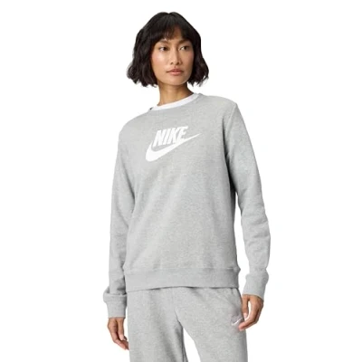 Image of NIKE DQ5832 063 W NSW CLUB FLC GX STD CREW Sweatshirt Women&#039;s Dk Gray Heather/White Size M