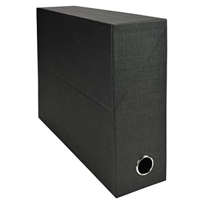 Image of Exacompta Ref 89521E Canvas Transfer Box 250 x 330mm in Size, Suitable for Storing A4 Documents, 90mm Spine, Metal Finger Hole, Spine Label Black