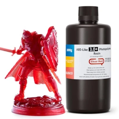 Image of ELEGOO ABS Like 3.0 Plus 3D Printer Resin Clear Red 1000g, High Heat Resistance Printing Resin, Lower Viscosity and Shrinkage, 405nm LCD UV Curing for MSLA/LCD/DLP