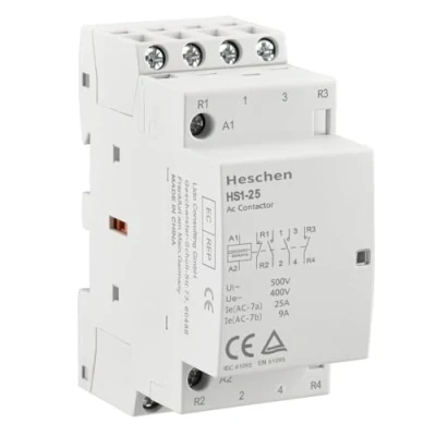 Image of Heschen Household AC Contactor, HS1 25, 4 Pole 2NO 2NC, 220V/240V Coil Voltage, 35mm DIN Rail Mount