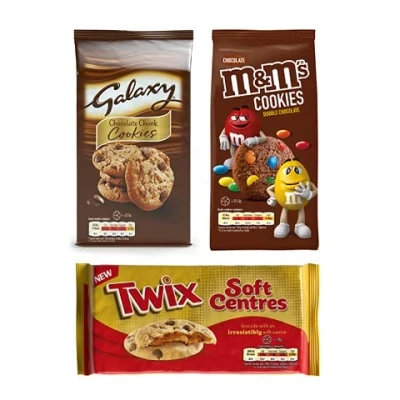 Image of Mars 3 Pack Biscuit Bundle Twix Soft Centres, Galaxy Cookies &amp; M&amp;M