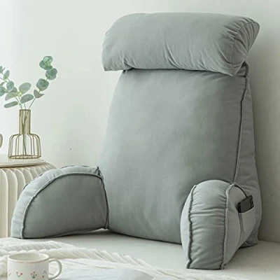 Image of CLEMMO Reading Pillow With Arm Rests,Lumbar Support Cushion,Perfect Back Cushion,With Detachable Neck Roll,Perfect For Sitting,Reading,or Gaming