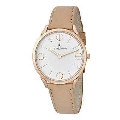 Image of Pierre Cardin Pigalle Half Moon Unisex&#039;s Beige Watch CPI.2011 Leather One Size