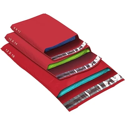 Image of 50 Mixed Size Red Mailing Bags, 3 Sizes Self Seal Strong Waterproof Poly Plastic Envelopes for Parcels, Packaging, Small, Medium, Large Mail, Shipping Courier Delivery Bags