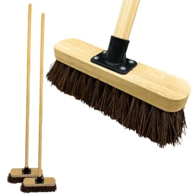 Image of LSC 10 Garden Broom Yard Brush with Wooden Handle Stiff Hard Bristle Four Screw Socket Bracket Heavy Duty Outdoor Sweeping Patio Push 4S (PACK OF 2)