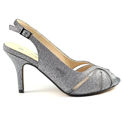 Image of Ladies Sariyah Silver Slingback Court 5 Pewter