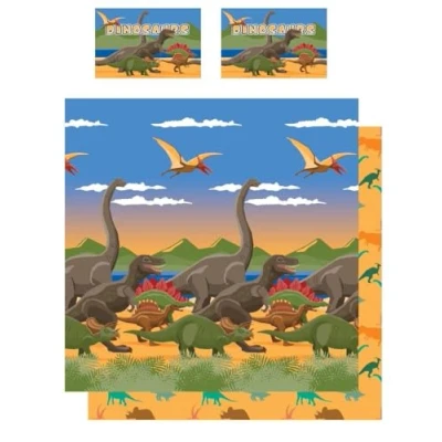 Image of KidCollection Dinosaur World Dino Herd Single/Double Reversible Duvet Cover Bed Set Jurassic (Double Cover)