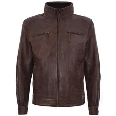 Image of Men&#039;s Brown Brando Leather Moto Biker Jacket M