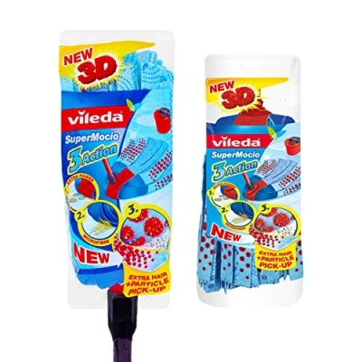 Image of Vileda Supermocio 3 Action Mop with Extra Refill,Red,Regular