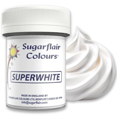 Image of Sugarflair Superwhite Icing Whitener Food Colouring Powder For Whitening Buttercream, Sugar Paste, Royal Icing, Modelling Pastes, Chocolate and more 20g