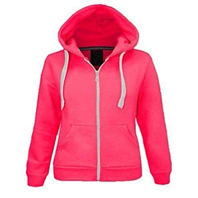Image of Zaif &amp; Hari® Kids Girls Boys Unisex Plain Fleece Hoodie Zip Up Style Zipper Age 2 13 (11 12 Years, Neon Pink)