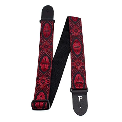 Image of Perri&#039;s Leathers TWS 7071 Jacquard Guitar Strap 2&quot;, Black/Red Cross