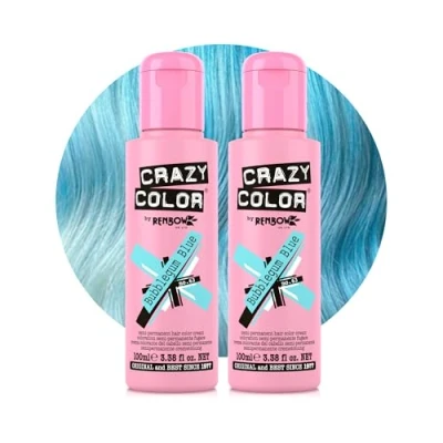 Image of Crazy Color Pastel Bubblegum Blue Semi Permanent Duo Hair Dye. Highly Pigmented Pale Conditioning &amp; Oil Nourishing Vegan Formula No Bleach or Ammonia 200ml