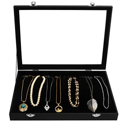 Image of Kurtzy Necklace Holder Jewellery Box Velvet Storage Organiser/Jewellery Organiser Black for Necklaces, Bracelets, Earrings &amp; Anklets