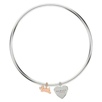 Image of RADLEY Ladies Silver Plated Handing dog and heart charm bangle RYJ3203S