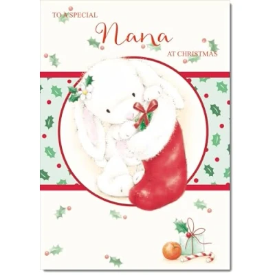 Image of doodlecards Nana Christmas Card Cute Rabbit with Stocking Medium Size for Plain Envelope