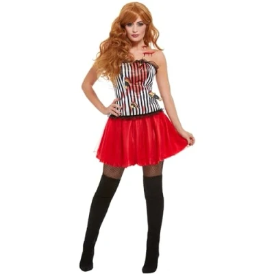 Image of Smiffys Deluxe Knife Throwers Assistant Costume, White with Corset &amp; Skirt, Circus Fancy Dress, Jester Dress Up Costumes