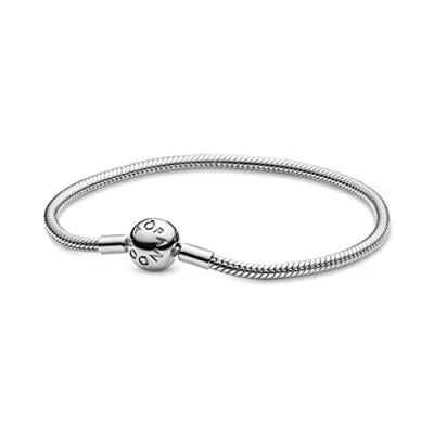 Image of PANDORA Moments Women&#039;s Sterling Silver Smooth Snake Chain Bracelet for Charms, Size 18, No Box