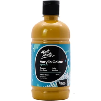 Image of MONT MARTE Signature Yellow Ochre Acrylic Paint, 16.9oz (500ml), Semi Matte Finish, Suitable for Canvas, Wood, Fabric, Leather, Cardboard, Paper, MDF and Crafts