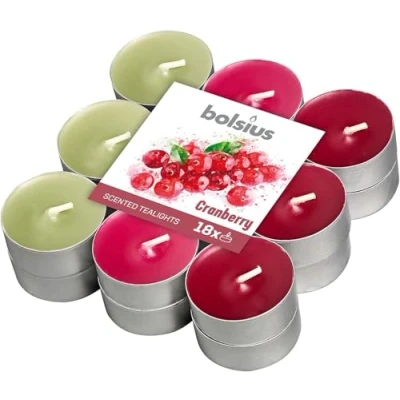 Image of Bolsius Tealights Cranberry Scented Multi Coloured 4hr pack 18, Wax, One size