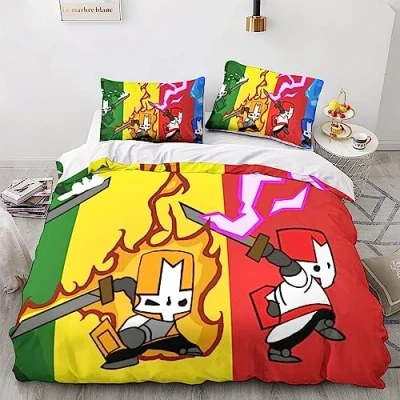 Image of LENTLY Castle Crashers Duvet Cover Bedding Comforter Set Girls 3 Piece for Kids Teens 3D Bedspread Quilt with Zipper Closure Soft Microfiber Double（200x200cm）