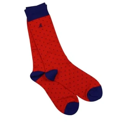 Image of Swole Panda Bamboo Red Socks Comfort Cuff UK7 11 Blue Spotted