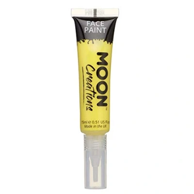 Image of Moon Creations Face &amp; Body Paint Tubes with Brush Applicator Yellow 15ml Ready to Use Cruelty Free, Made in UK for Kids, Adults, Fancy Dress, Festivals, Halloween