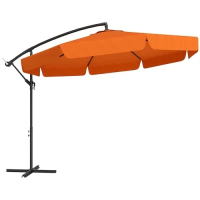 Image of Outsunny 2.7m Garden Banana Parasol Cantilever Umbrella with Crank Handle and Cross Base for Outdoor, Hanging Sun Shade, Orange