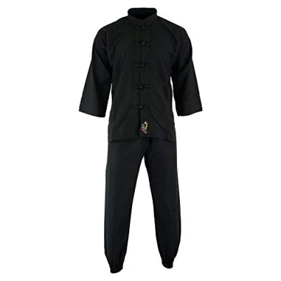 Image of Playwell Elite Kung Fu Microfibre Ultra Light Uniform All Black : Childrens (140cm)