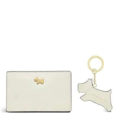 Image of RADLEY London Womens Fortune Street Leather Small Credit and Travel Card Holder Wallet Jump Keyring Bag Charm in Light Natural Cream Comes a Gift Box