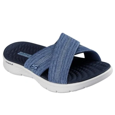Image of Skechers O T G Womens GO Walk Flex Sandal Impressed, Navy Textile, 4 UK