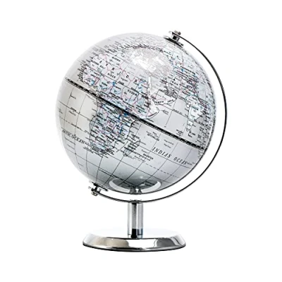 Image of Topglobe 14cm World Globe Silver Mini Educational/Geographic/Modern Desktop Decoration Stainless Steel Arc and Base Grey