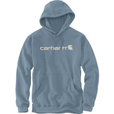 Image of Carhartt Men&#039;s Loose Fit Midweight Logo Graphic Sweatshirt Hooded, Blue, M