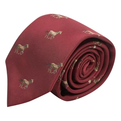 Image of King &amp; Priory Burgundy Red Embroidered Horse Tie