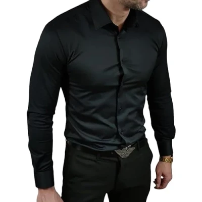 Image of Espada Men&#039;s Wear Classic Slim Fit Shirt Black ESP06 Size S 3XL, black, XL
